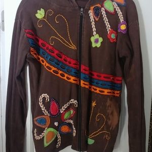 Nepal 100% Cotton Zipper Sweater Appliqué Bleach